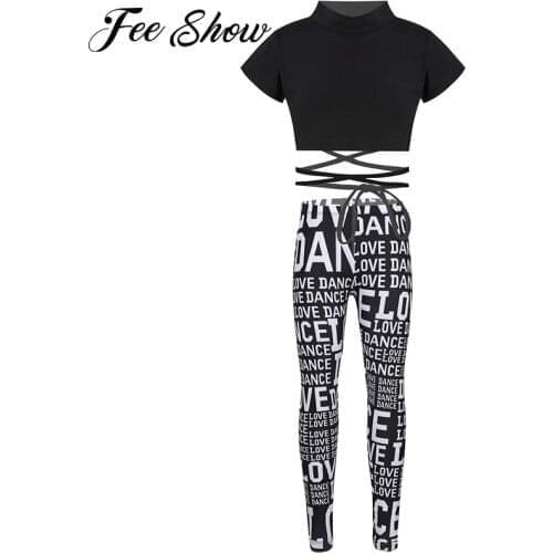 Kids Girls Sport Yoga Stage Gymnastics Dancewear Sets Outfits Stretchy Short Sleeve Crop Top Running Gym Workout Leggings Pants
