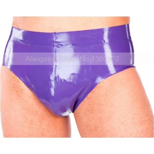 Purple Sexy Latex Men Shorts Rubber Male Underwear Briefs Underpants S-LPM108