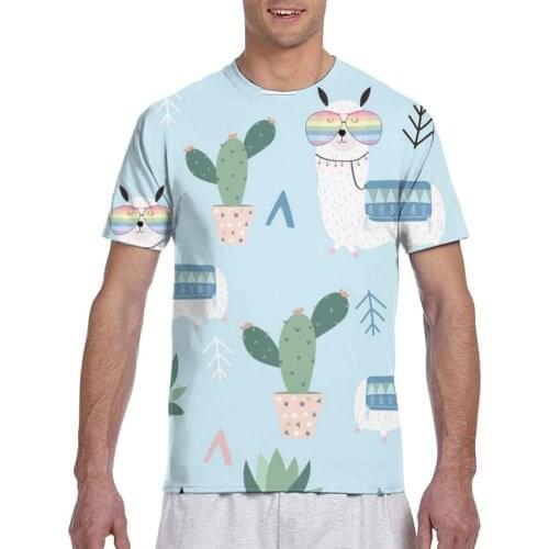 Cute Llama Glasses Cactus Casual T Shirts Tee Tops Summer Men Short Sleeve Streetwear Fashion Male Tshirts