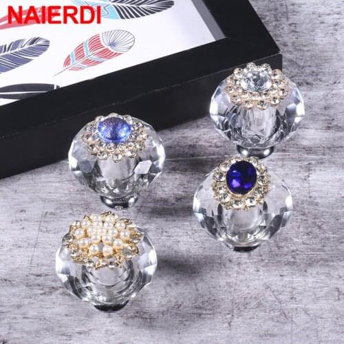 NAIERDI Crystal Cabinet Knobs and Handles Luxury Cabinet Pulls Dresser Drawer Knobs Kitchen Handles Furniture Handle Hardware