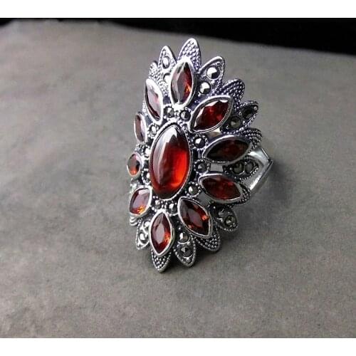 Luxury Female Ruby Geometric Finger Ring Vintage Sterling Silver Adjustable Ring Fashion Wedding Engagement Rings For Women