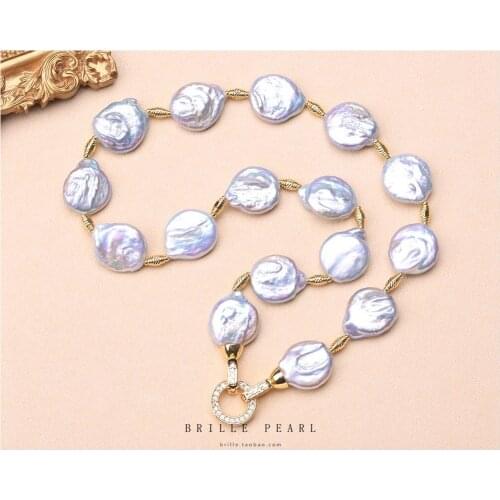 BaroqueOnly Freshwater Baroque button Profiled pearl High Light Color Really grey pearl necklace bracelet Sweater chain set NRA