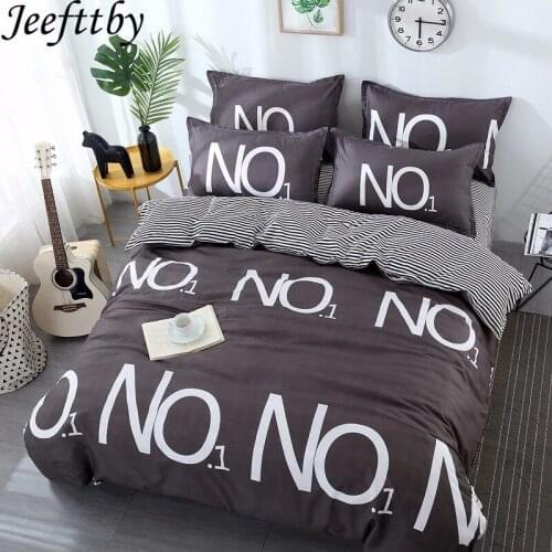 Summer Best Home Gray Letter Stripe Duvet Cover Flat Bed Sheets Pillowcase King Queen Full Twin Bedding Set Bedclothes 3/4pcs