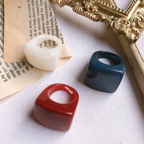 Korean Charms Colorful Geometric Rings for Women Resin Simple Vintage Nostalgic Rings Friendship Aesthetics 90s Style Gifts New