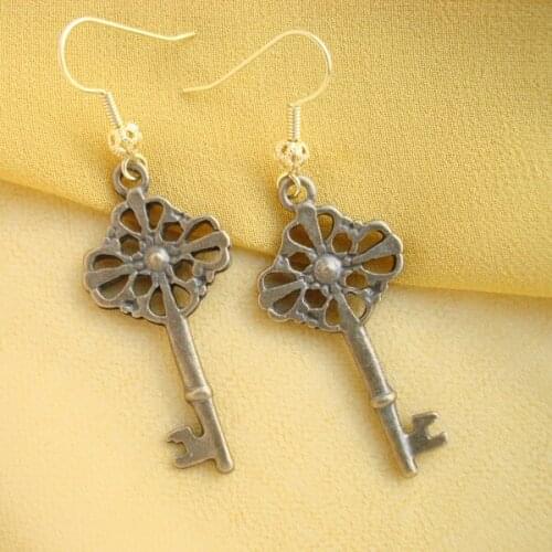 RED SNAKE Great Value!Vintage Retro Style Jewelry Gunmetal tool key Earrings Cooper Dangle Earring for Women EB0048