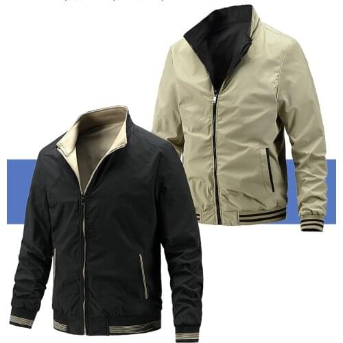 Mens spring/fall baseball bomber jacket casual double wear fashion mens clothing slim standing collar zipper Thin Windbreaker