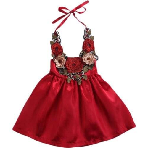 2018 New Toddler Kids Baby Girls Party 3D Flower Sundress Dress Babies Girl Halter Backless Formal Floral Dresses 0-5T Clothing