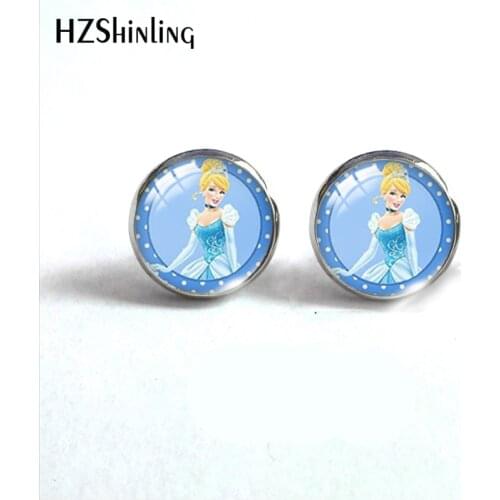 2021 New Fashion Cinderella and Prince Animals Friends Glass Dome Round Earrings Handcraft Jewelry Stud Earrings