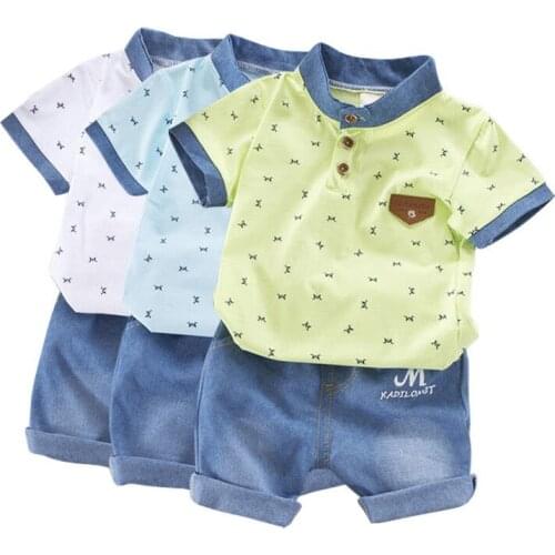 NEW T-shirt Newborn Baby Boy Clothes Set Lapel T- Shirt + Blue Jeans Set Kids Set clothing Holiday Party Boy Baby Clothes