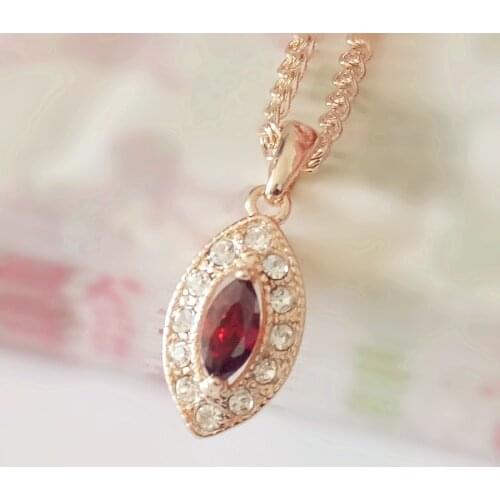 New Cute Women Pendant Jewelry 585 Rose Gold Color Jewelry Luxury Egg Shape Red Cubic Zircon Necklace Pendants