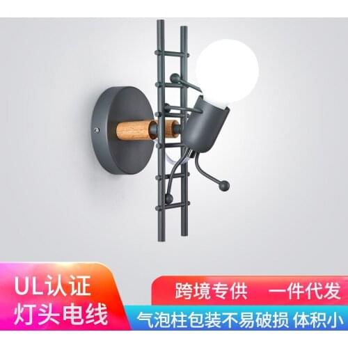 Popular American style vintage led industrial wind iron art villain stair climbing lamp childrens bedroom wall lamp