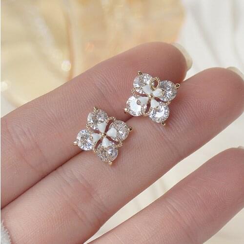 Romantic 14K Gold Plated Geometric Stud Earrings Japanese&Korea Delicate Jewelry Zircon Simple Style Earrings