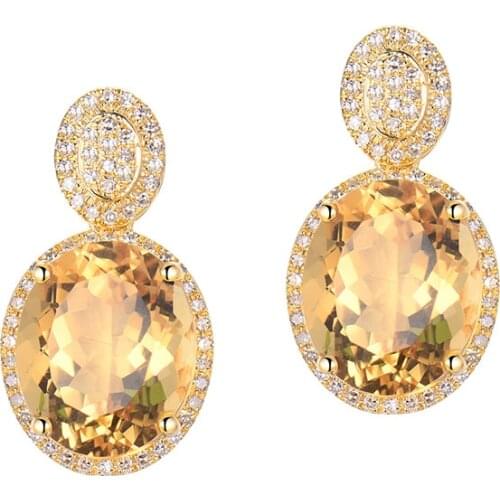 Oval 10x12mm Natural Citrine Drop Earrings In Solid 14Kt Yellow Gold Fashion Trendy Earrings WE056B