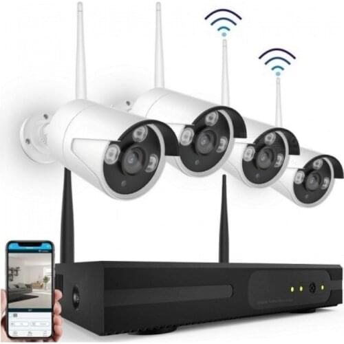 H.265+ Wireless 2MP 4CH NVR Security HD DVR WiFi 1080P Video Surveillance System Recorder 4x Camera Outdoor Waterproof CCTV Kit