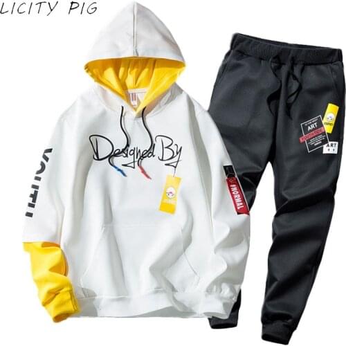 LICITY PIG tracksuit men print hoodie sweatpants teengers sport suits student casual outfit style sweatsuits jogging men set