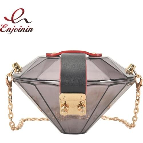 New Acrylic Diamond Shape Chain Shoulder Bag Women Purses and Handbags Small Crossbody Bag Wedding Clutch Female Evening Bag
