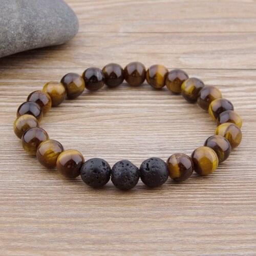 TYO DIY Trendy Mens Ladies Unisex Tiger Eye & Lava Stone Elastic Bracelet Natural Beads Matte Bead 10 Colors Cheap Hand Jewelry