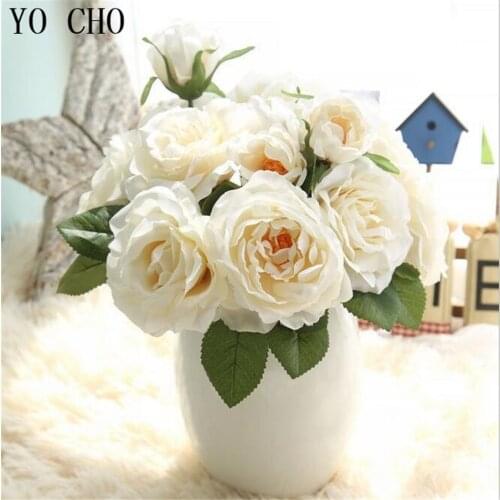 YO CHO 7head Artificial Rose Flowers Wedding bouquet White Pink Royal Blue Rose Silk flowers Home Decoration Wedding Party Decor