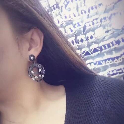 YAN MEI New Design Black Gun Plated Zirconia Stud Earrings For Women Flower Shape Earring Female Praty Accessories GLE6417L