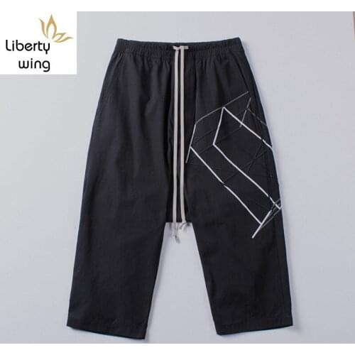 Fashion Summer Women Calf Length Capris Trousers Female Boyfriend Hip Hop Loose Elastic Waist Harem Pants Embroider Streetwear