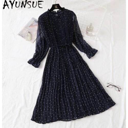 AYUNSUE Spring Summer Dress Woman Korean Polka dot Dresses for Women Casual Elegant Midi Dress 2021 Long Sleeve Vestido De Mujer