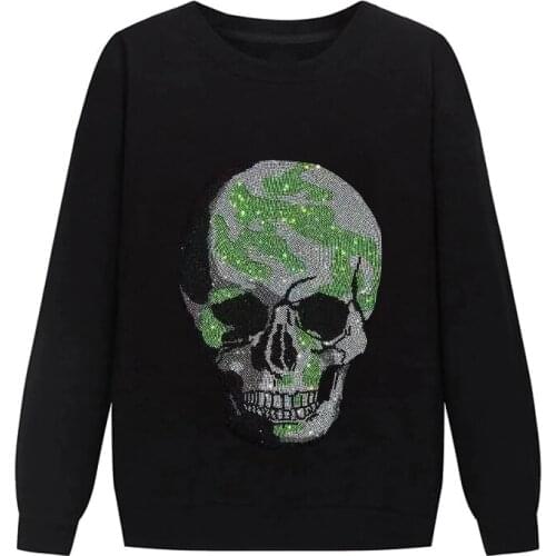 Winter Casual Mens Hoodie Design Plus Size Hoody Rhinestone Hot Diamond 3D Black Long-Sleeved O-Neck Pullover Shopping