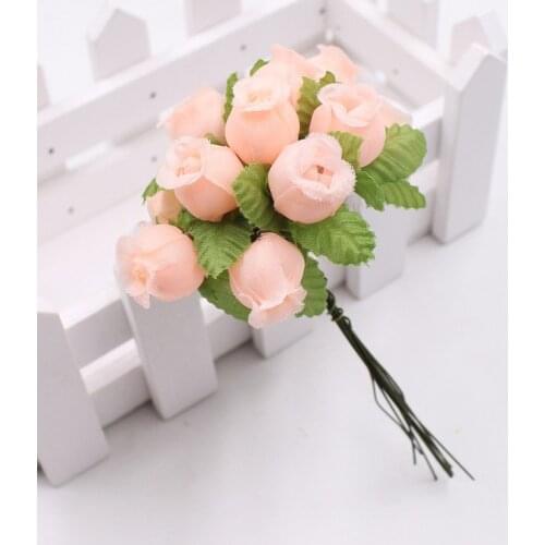12pcs Mini Rose Artificial Flower Silk Flower Bouquet for Wedding Party Home Decor DIY Wreath Scrapbook Accessories