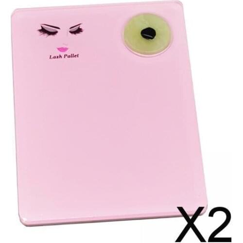2xPink Acrylic Eyelash Extension Eye Lash Pallet Tool + Round Jade Stone