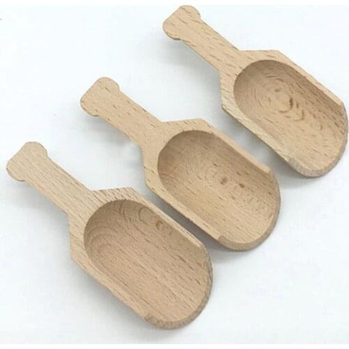 3pcs Yellow Mini Wooden Scoops Bath Salt Spoon Candy Flour Spoon Scoops Kitchen Utensils -3x7.8cm