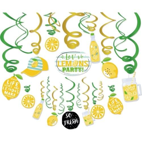 30pcs Lets Lemon Party Swirls Kids Happy Birthday Dcorations Fruit Freash Hanging Swirl Baby Shower PVC Sprils Party Favors