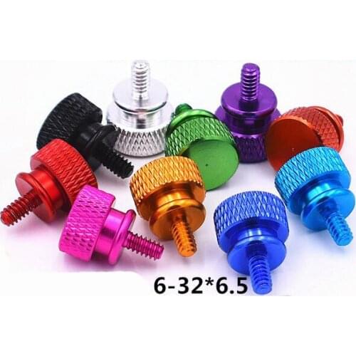 4pcs 6#-32 thumb aluminium screws flat pineapple step grain knurled bolt male screw anode oxidation multi-color 6.5mm length