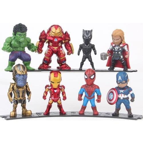 8pcs/set Marvel Avengers Thor Thanos Ironman Hulkbuster Spiderman Captain American Hulk Black Panther Figure Model Toys