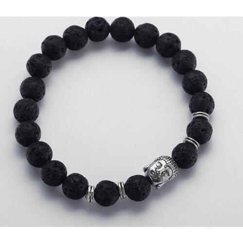 Free shipping Jewelry 8m Lava Semi Precious Stone Beads Antique Gold Buddha Bracelets For Men