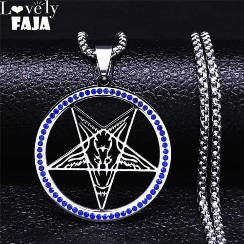 Large Talisman Baphomet Crystal Stainless Steel Necklace Goat Jewerly Satanic PIN Lucifer Patch acero inoxidable joyeria N4830S0