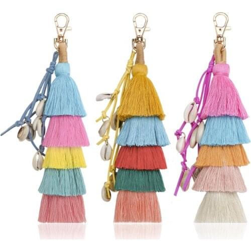 2021 Chain For Bags Tassel Key Shell Bag Pendant Handmade Women Colorful Tassel Purse Fashion Charm Keychain Jewelry Decoration