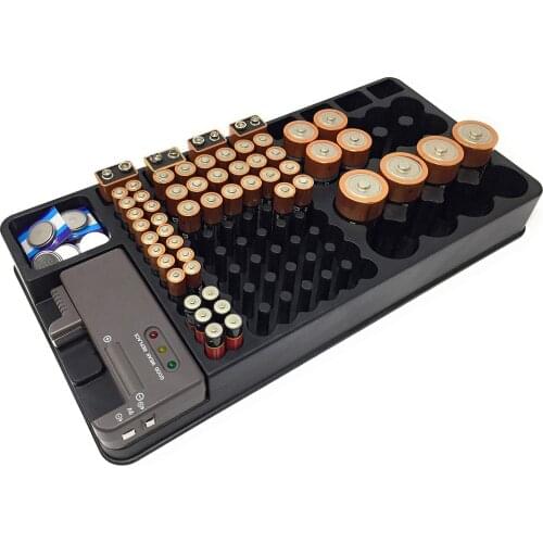 Battery Storage Organizer Holder with Tester - Battery Caddy Rack Case Box Holders Including Battery Checker For AAA AA C D 9V