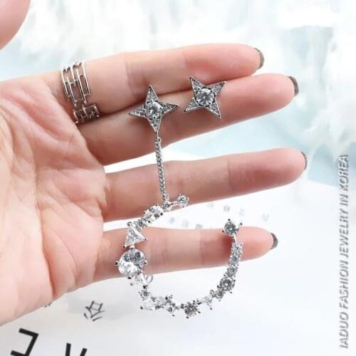 Tassel Long Earrings 925 Sterling Silver Temperament Earrings Exaggerated and Slender Moon & Stars Unique Silver Noble Jewelry