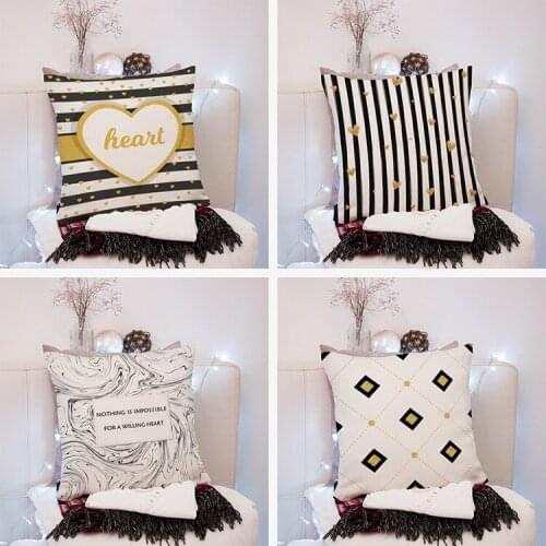 Home Sofa Cushion Pillowcase Linen Short Plush Geometric Cute Cushion Cover Bedroom Living Room Decoration