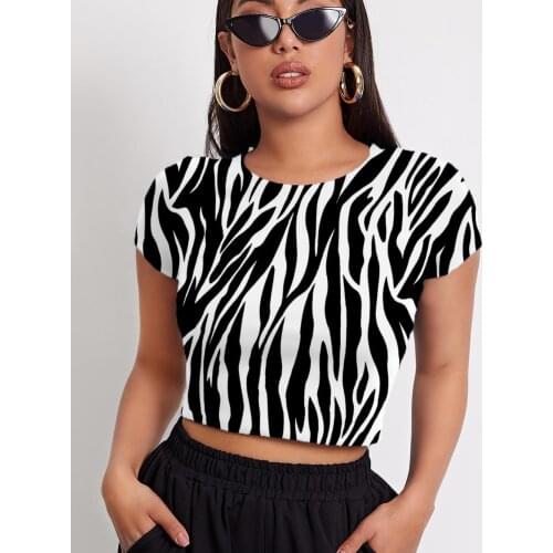 3d Tshirt Zebra T-shirt Women Black And White Shirt Print Stripe Navel Bare Harajuku Tshirts Casual Short Sleeve Hip Hop Printed