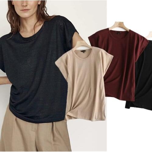 Jenny&Dave T Shirt Women Basci Tshirt Indie Folk Simple England Solid Linen O-neck Loose Summer Camisetas Verano Mujer 2021