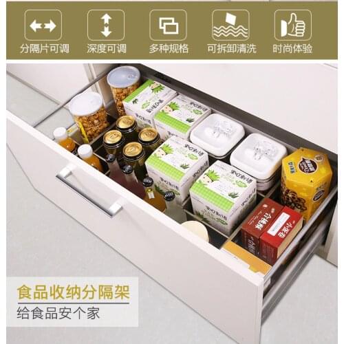 Kitchen Drawer Partition Box Aluminium Alloy Food Storage Rack Kitchen Cabinets Splitter Plate Spice Rack Kitchen Supplies Shelf