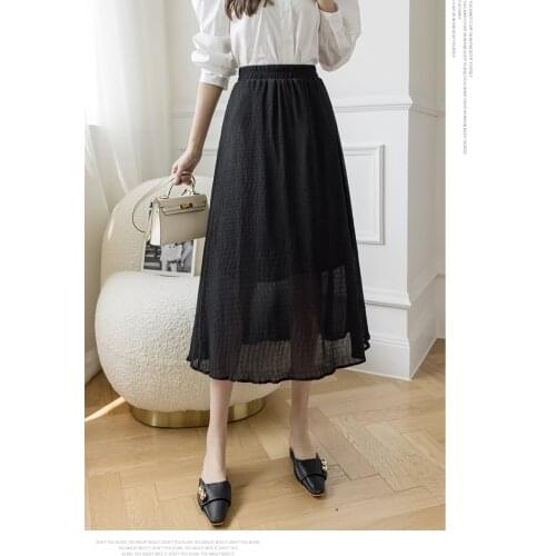 Summer Elastic High Waist Mesh Tutu Pleated Skirts Female Long Skirt Streetwear Long Tulle Midi Skirts Womens