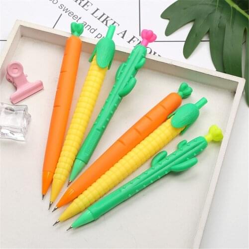 2Pcs Cute Cactus Carrot Corn Mechanical Pencils Kawaii Stationery 0.5/0.7mm Automatic Pencil School Office Press Pens Kids Gifts