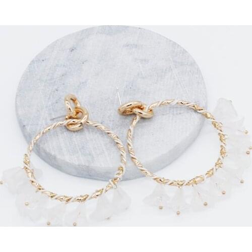 Fashion big circle transparent crystal trumpet flower long earrings catwalk street earrings Fashion luxury wild earrings 529