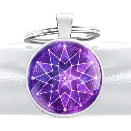 Fashion Sparkling Purple Crystal Design Glass Cabochon Metal Pendant Key Chain Charm Men Women Key Ring Jewelry Gifts Keychains