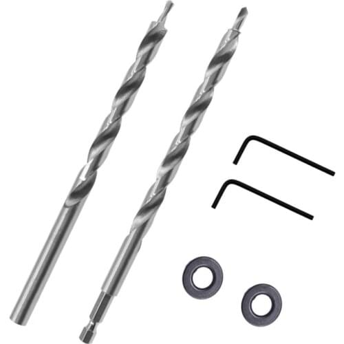 Oblique Hole Locator Twist Drill Bit with Stop Collar and Wrench for Kreg Pocket Hole Drill Jig Guide 9mm 9.5mm