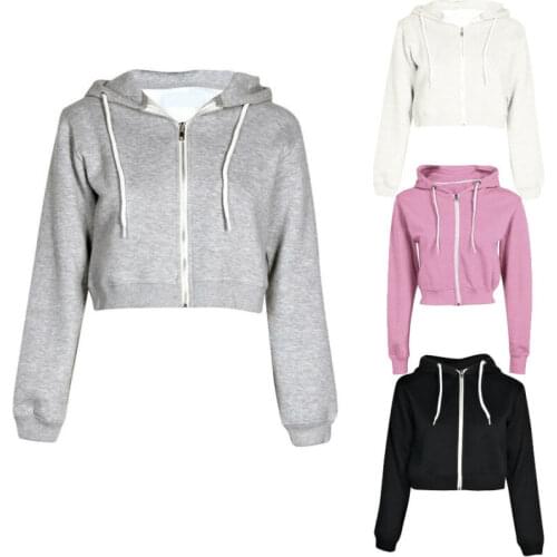 2019 New Women Fashion Casual Loose Punk Hooded Hoodie Long Sleeve Stylish Crop Top Spring Autumn Thin Sweatshirt Zip Tracksuit