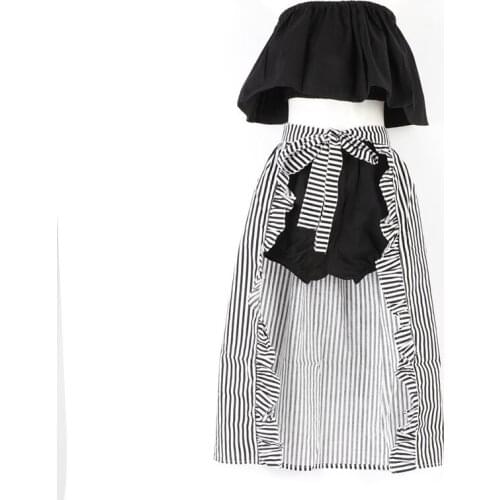 2021 New Childrens Clothing Sets New Summer Girls Fashion Striped Suits Flat Shoudler Cute Black Shorts Striped Cloak Outfit