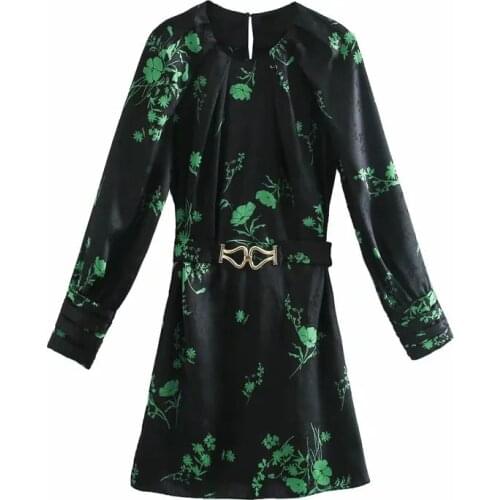 New Pop Women Jacquard Printed Dress Long Sleeves Short Dress Elegant Chic Lady Vogue Woman Dresses