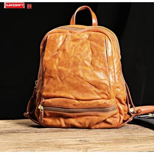 Handmade Old New Backpack First Layer Cowhide Men and Women Models Shoulder Bag Multifunctional Can Be Slung Leather Bag Casual